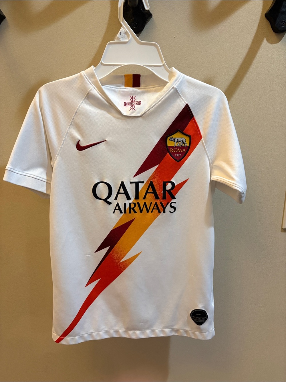 Nike Kids White AS Roma Lightning Soccer Jersey